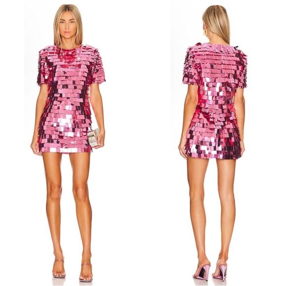 Jonathan Simkhai Vivienne Embroidered Sequin Mini Dress in Punch Pink Sz 6 - Picture 1 of 12